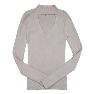 Express Women's Ribbed Cutout Sweater M‎ Pink Long Sleeve Mock Neck Fitted Knit